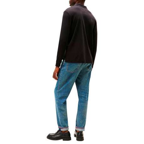 Polo en coton noir uni avec une coupe droite et un col à rabats - Image 4