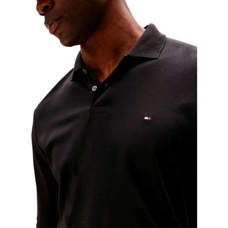 Polo en coton noir uni avec une coupe droite et un col à rabats - Image 5