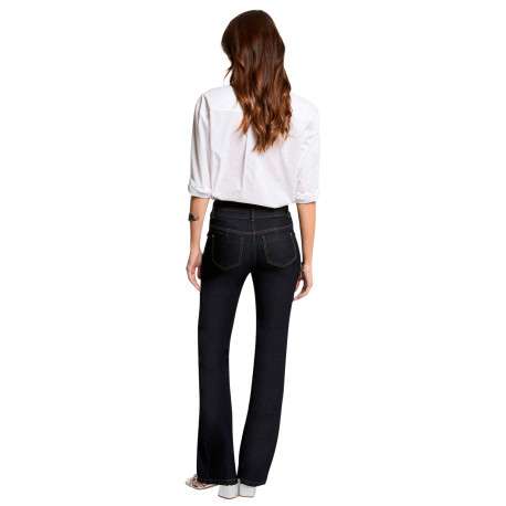 Pantalon denim en coton mélangé bleu brut uni à coupe bootcut - Image 2