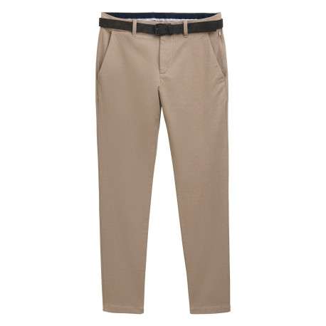 Pantalon Chino Traveler en coton beige uni avec une coupe slim