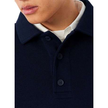 Sweat en coton marine pourvu d'un col à rabats boutonné - Image 3