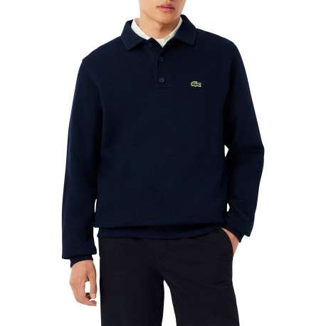 Sweat en coton marine pourvu d'un col à rabats boutonné - Image 4