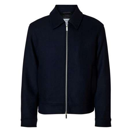 Veste Philip marine unie à coupe droite avec col italien et manches longues