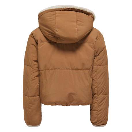 Doudoune à capuche camel unie avec une coupe droite et des manches longues - Image 2