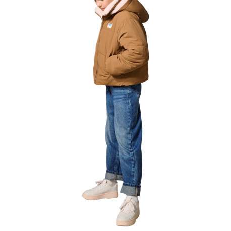 Doudoune à capuche camel unie avec une coupe droite et des manches longues - Image 3