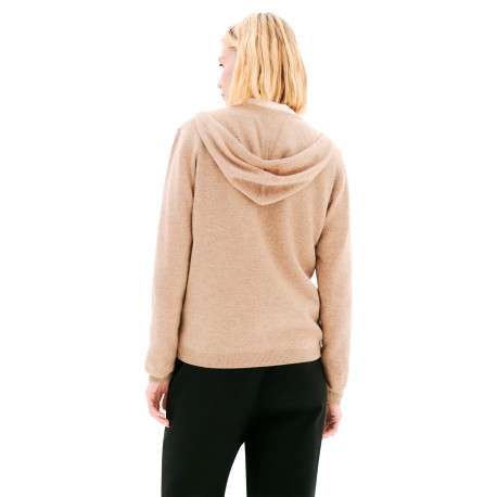 Gilet en laine taupe avec une coupe droite et un col à capuche - Image 2