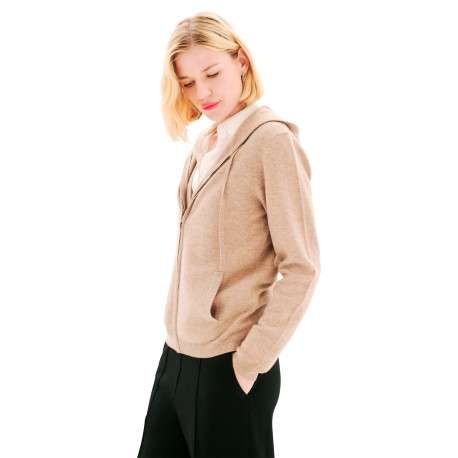 Gilet en laine taupe avec une coupe droite et un col à capuche - Image 4