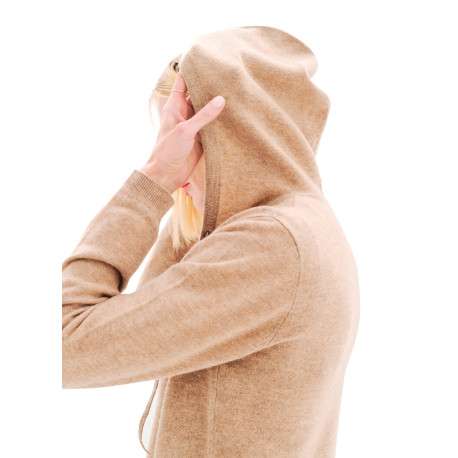 Gilet en laine taupe avec une coupe droite et un col à capuche - Image 5