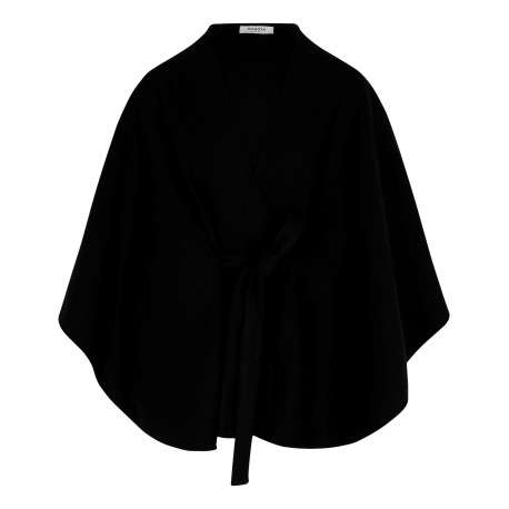 Gilet noir uni à coupe ample avec col v, manches 3/4 et cordon de serrage