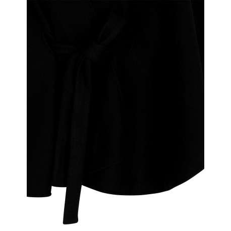 Gilet noir uni à coupe ample avec col v, manches 3/4 et cordon de serrage - Image 3