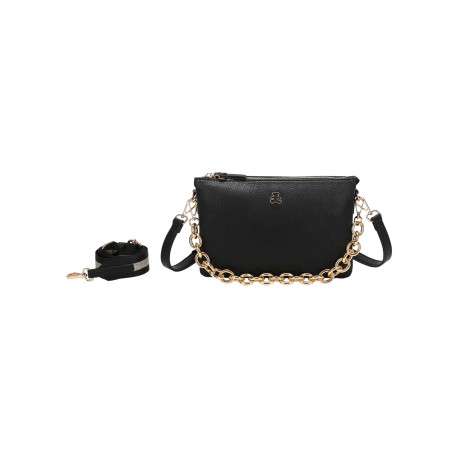 Sac noir uni effet grainé avec bandoulière et anse amovibles