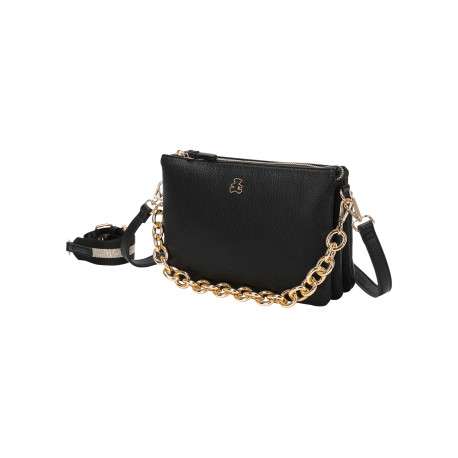 Sac noir uni effet grainé avec bandoulière et anse amovibles - Image 2