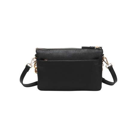 Sac noir uni effet grainé avec bandoulière et anse amovibles - Image 3
