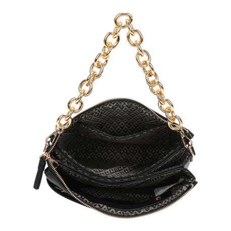 Sac noir uni effet grainé avec bandoulière et anse amovibles - Image 4