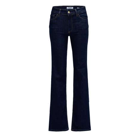 Jean en coton indigo uni avec une coupe bootcut et des surpiqûres caramel