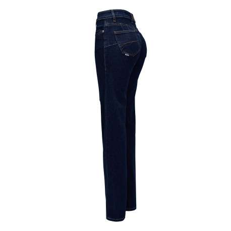 Jean en coton indigo uni avec une coupe bootcut et des surpiqûres caramel - Image 2