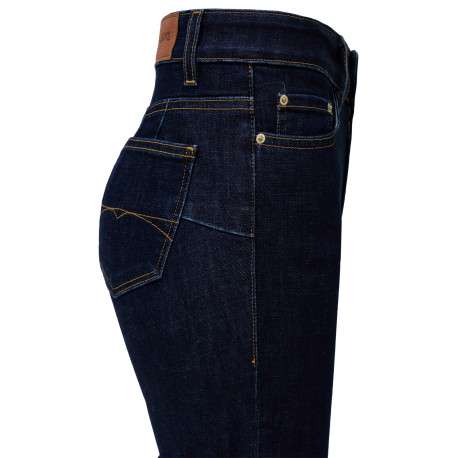 Jean en coton indigo uni avec une coupe bootcut et des surpiqûres caramel - Image 3