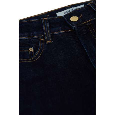 Jean en coton indigo uni avec une coupe bootcut et des surpiqûres caramel - Image 4