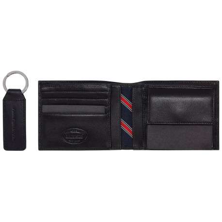 Portefeuille noir uni avec le logo de la marque inscrit et un porte clefs - Image 2