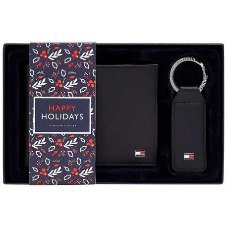 Portefeuille noir uni avec le logo de la marque inscrit et un porte clefs - Image 3