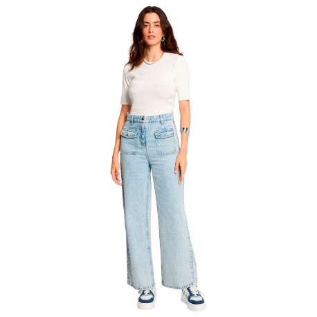 Pull écru uni pourvu d'une coupe droite et des manches courtes - Image 3