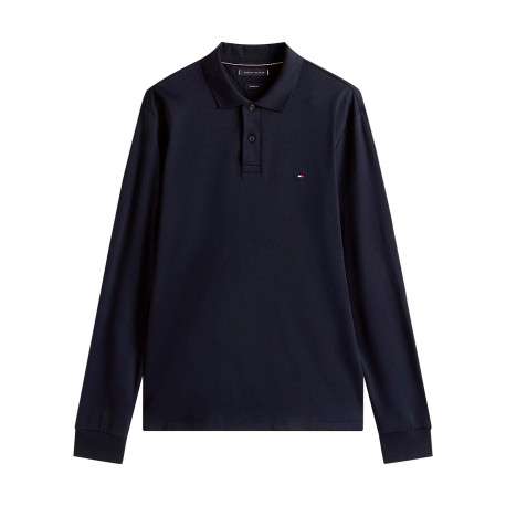 Polo en coton marine uni avec une coupe droite et un col à rabats
