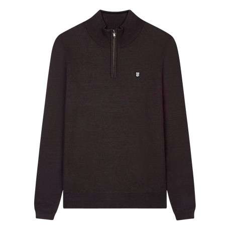 Pull anthracite chiné avec une coupe droite et un col camionneur