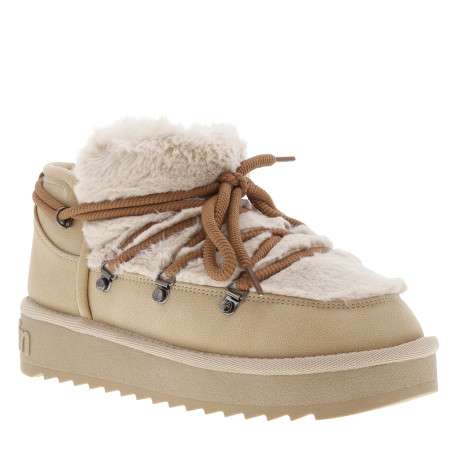 Boots beige pourvues de fausse fourrure sur la languette et l'empeigne - Image 2
