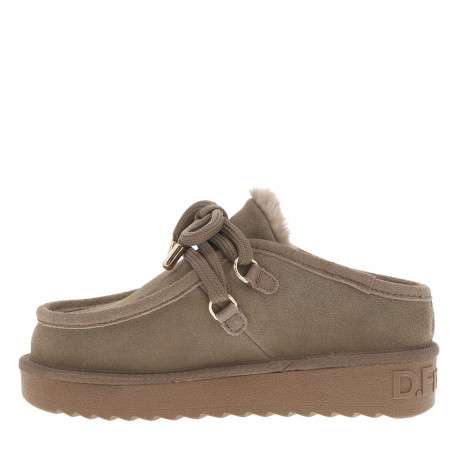 Boots en cuir taupe à talon plateau avec des lacets ronds tressés - Image 3