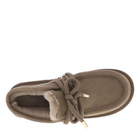 Boots en cuir taupe à talon plateau avec des lacets ronds tressés - Image 5
