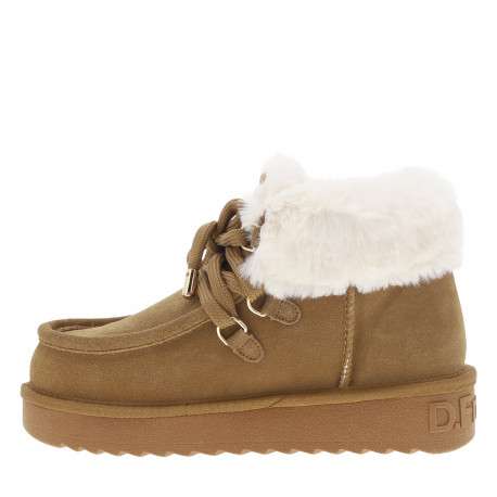Boots en cuir taupe à talon plateau avec des lacets ronds tressés - Image 3