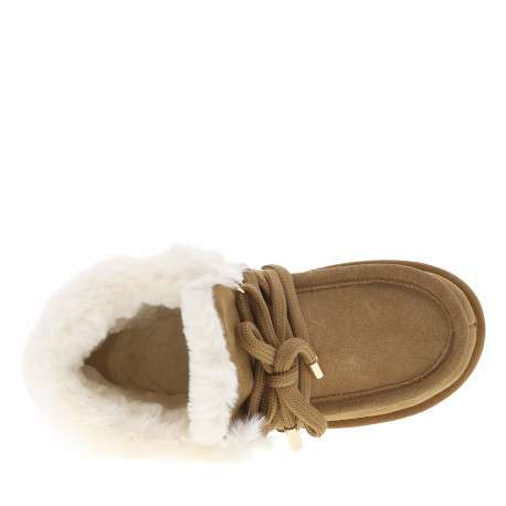 Boots en cuir taupe à talon plateau avec des lacets ronds tressés - Image 5