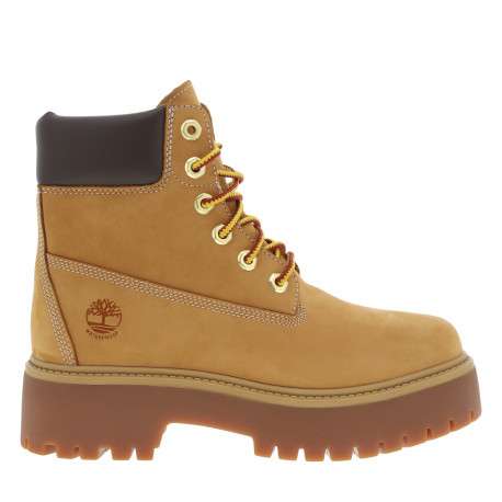 Bottines en cuir nubuck miel à talon plat et à lacets ronds bicolores