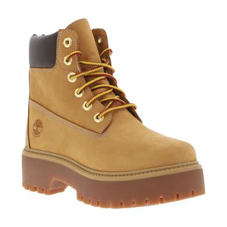 Bottines en cuir nubuck miel à talon plat et à lacets ronds bicolores - Image 2