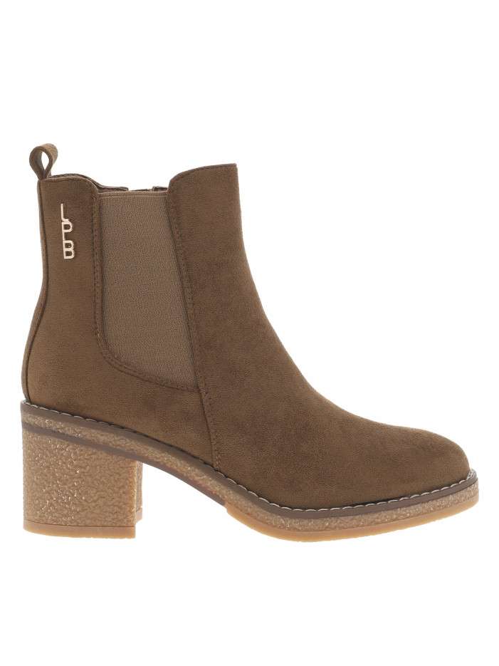 Boots camel à talon décroché moyen avec un zip et un soufflet élastiqué