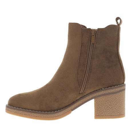 Boots camel à talon décroché moyen avec un zip et un soufflet élastiqué - Image 3