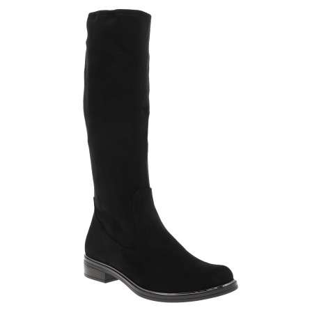 Bottes femme midi noires avec effet velours et talons plat