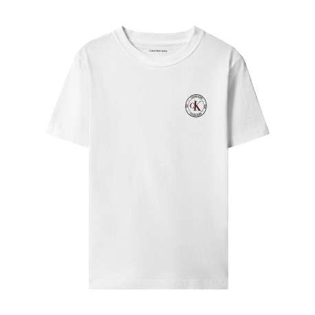 T-shirt en coton blanc à coupe droite pourvu d'un col rond et de manches courtes