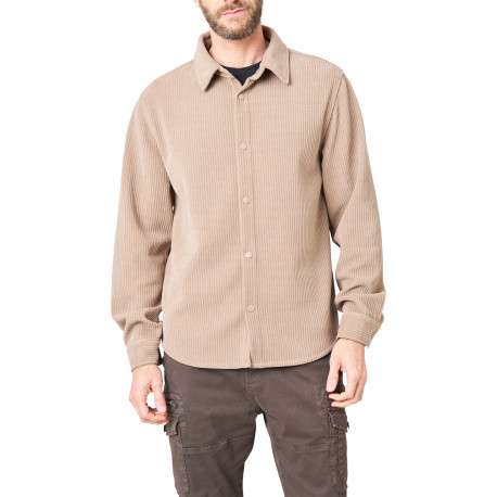 Chemise beige unie avec une coupe droite et des manches longues