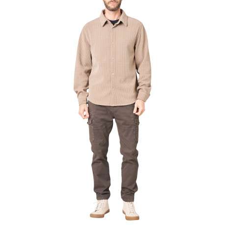 Chemise beige unie avec une coupe droite et des manches longues - Image 3