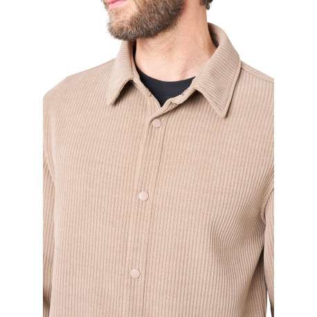Chemise beige unie avec une coupe droite et des manches longues - Image 4
