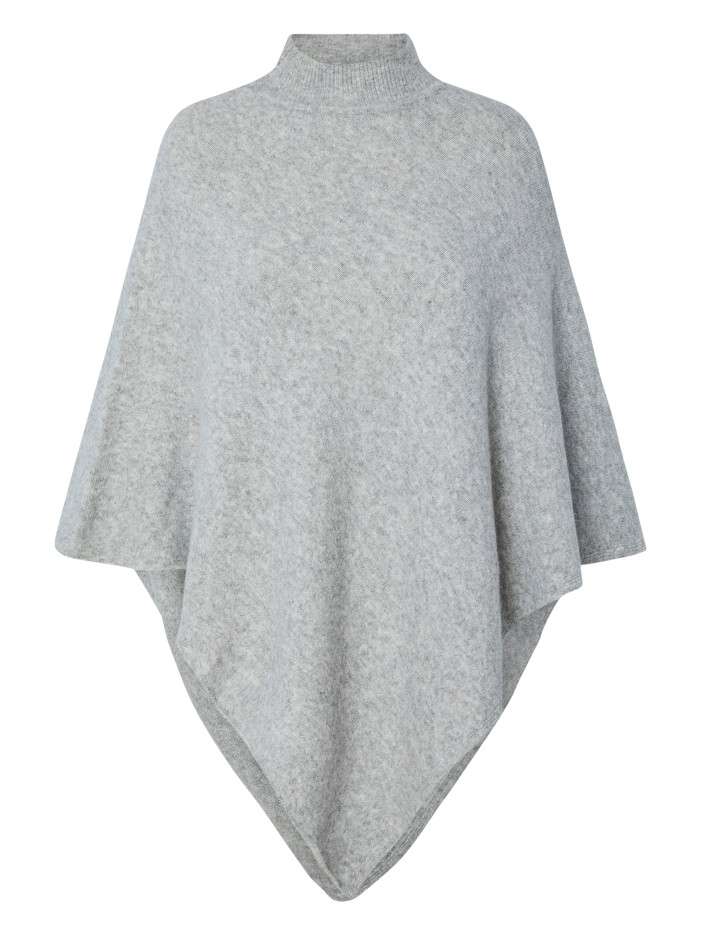 Poncho gris clair uni avec une coupe large et un col montant