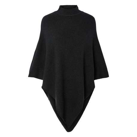 Poncho noir uni avec une coupe large et un col montant en bord-côte