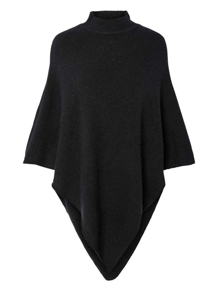 Poncho noir uni avec une coupe large et un col montant en bord-côte