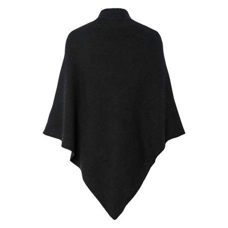 Poncho noir uni avec une coupe large et un col montant en bord-côte - Image 2
