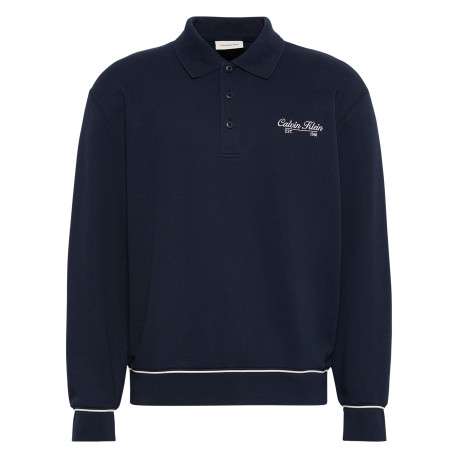 Sweat en coton marine à coupe droite pourvu d'un col boutonné