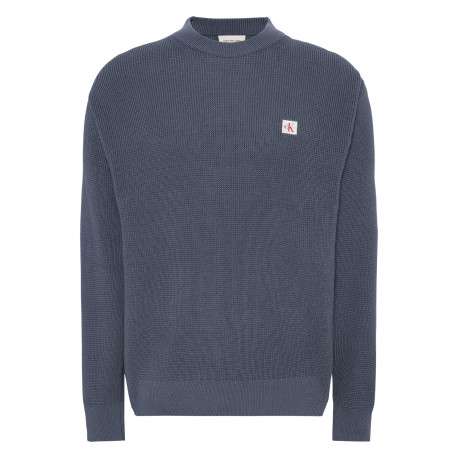 Pull en coton bleu pourvu d'une coupe ample et d'un col rond épais