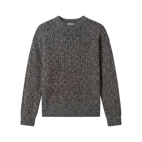 Pull en coton gris à coupe droite pourvu d'un col rond ras-du-cou
