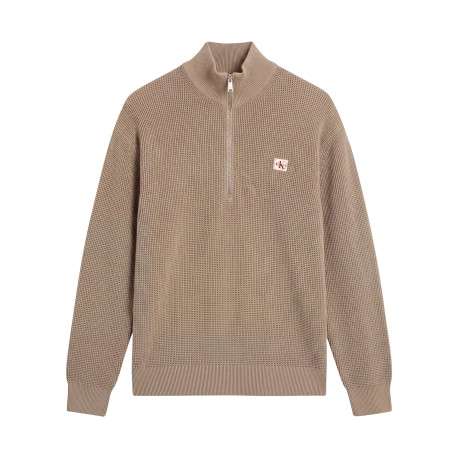 Pull en coton beige à coupe droite pourvu d'un col camionneur