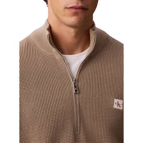 Pull en coton beige à coupe droite pourvu d'un col camionneur - Image 4